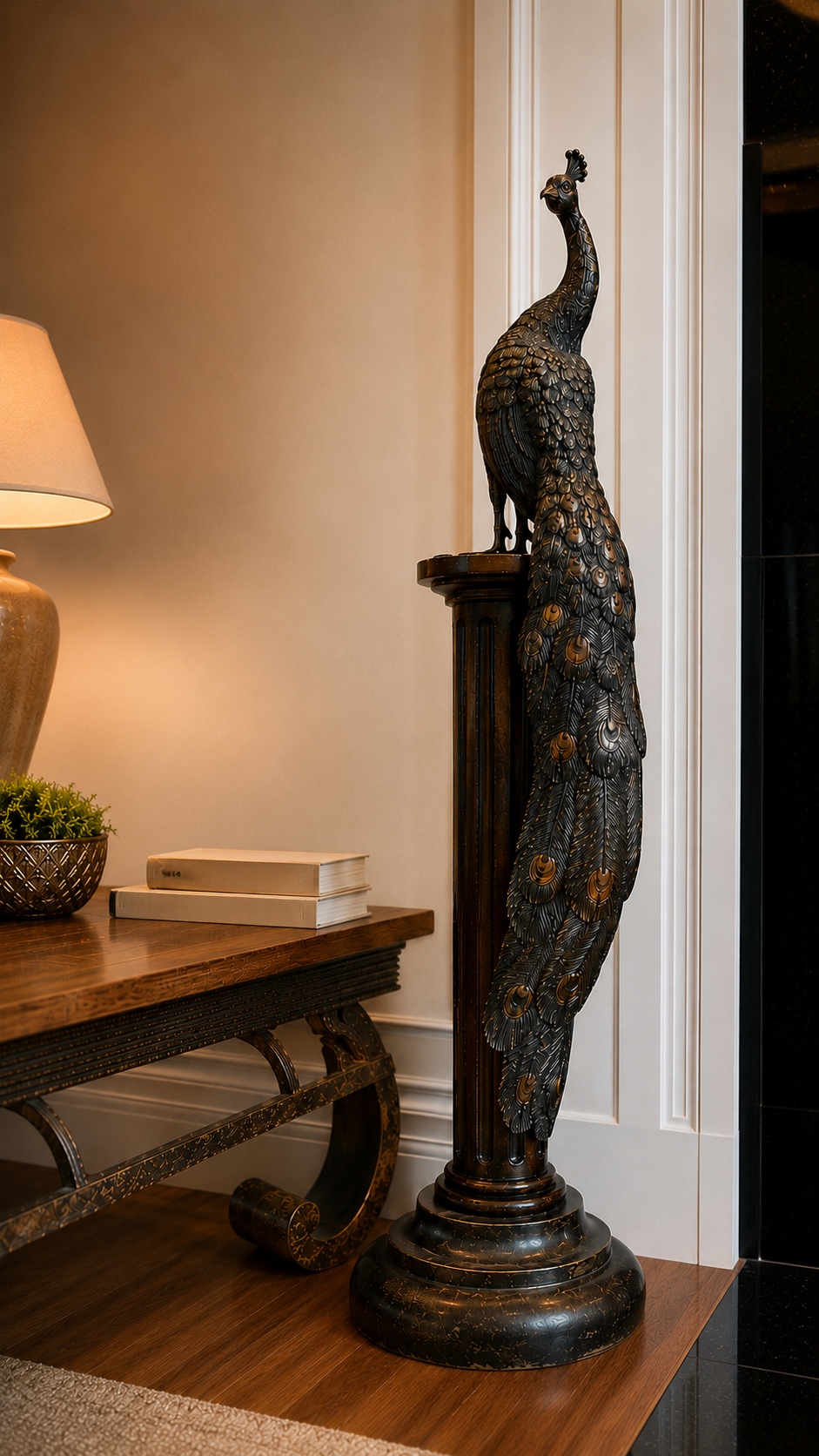 Bronze Peacock Floor Sculpture