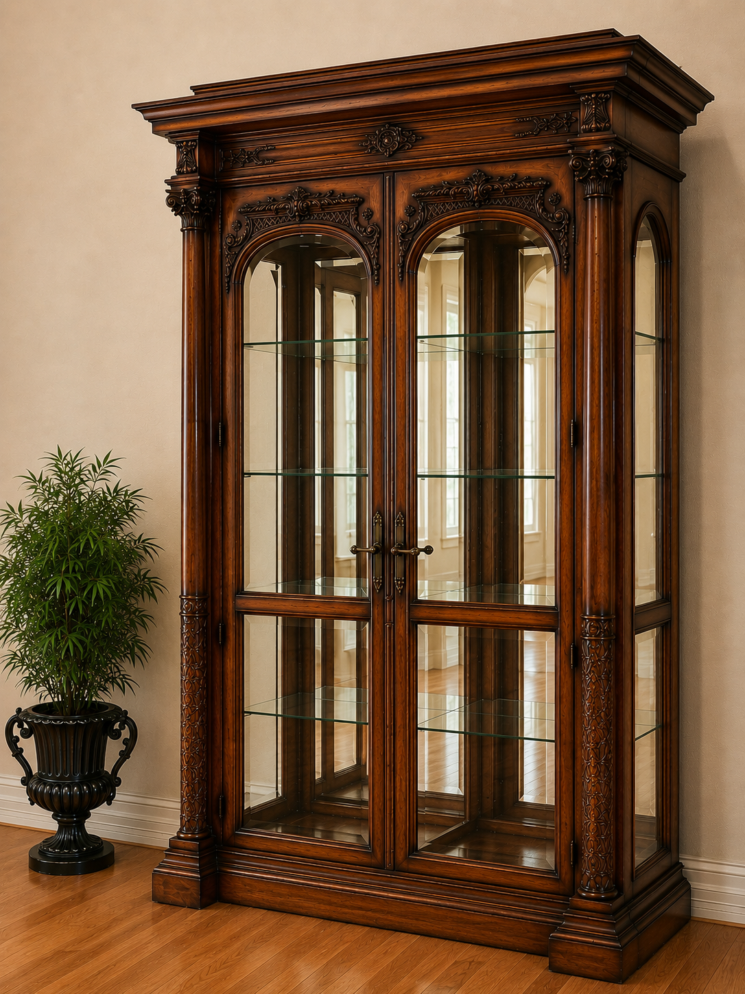 Monumental Old World Walnut Curio
