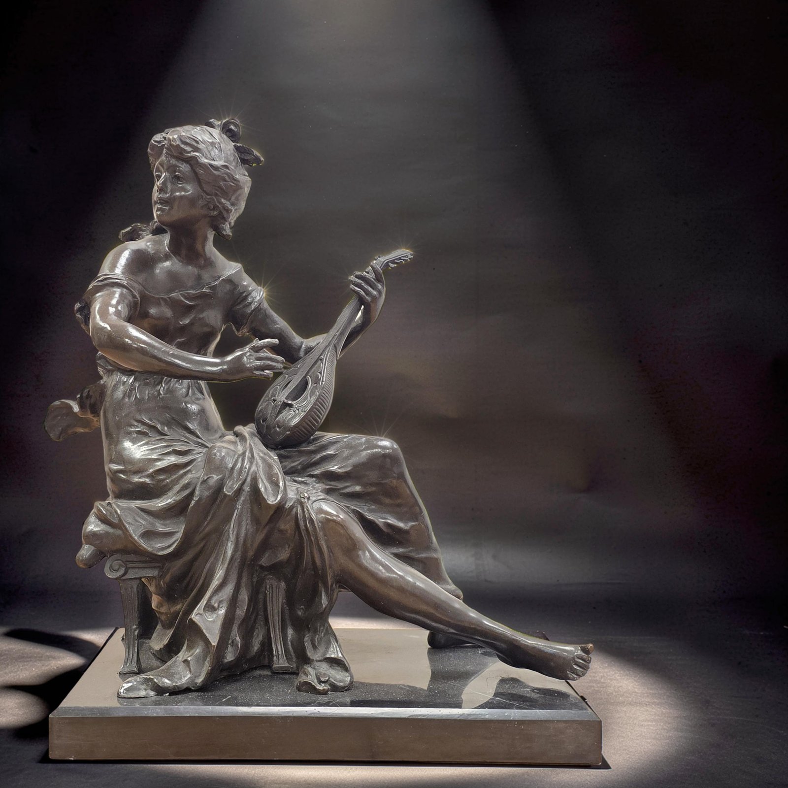 Bronze Mandolin Player Statue