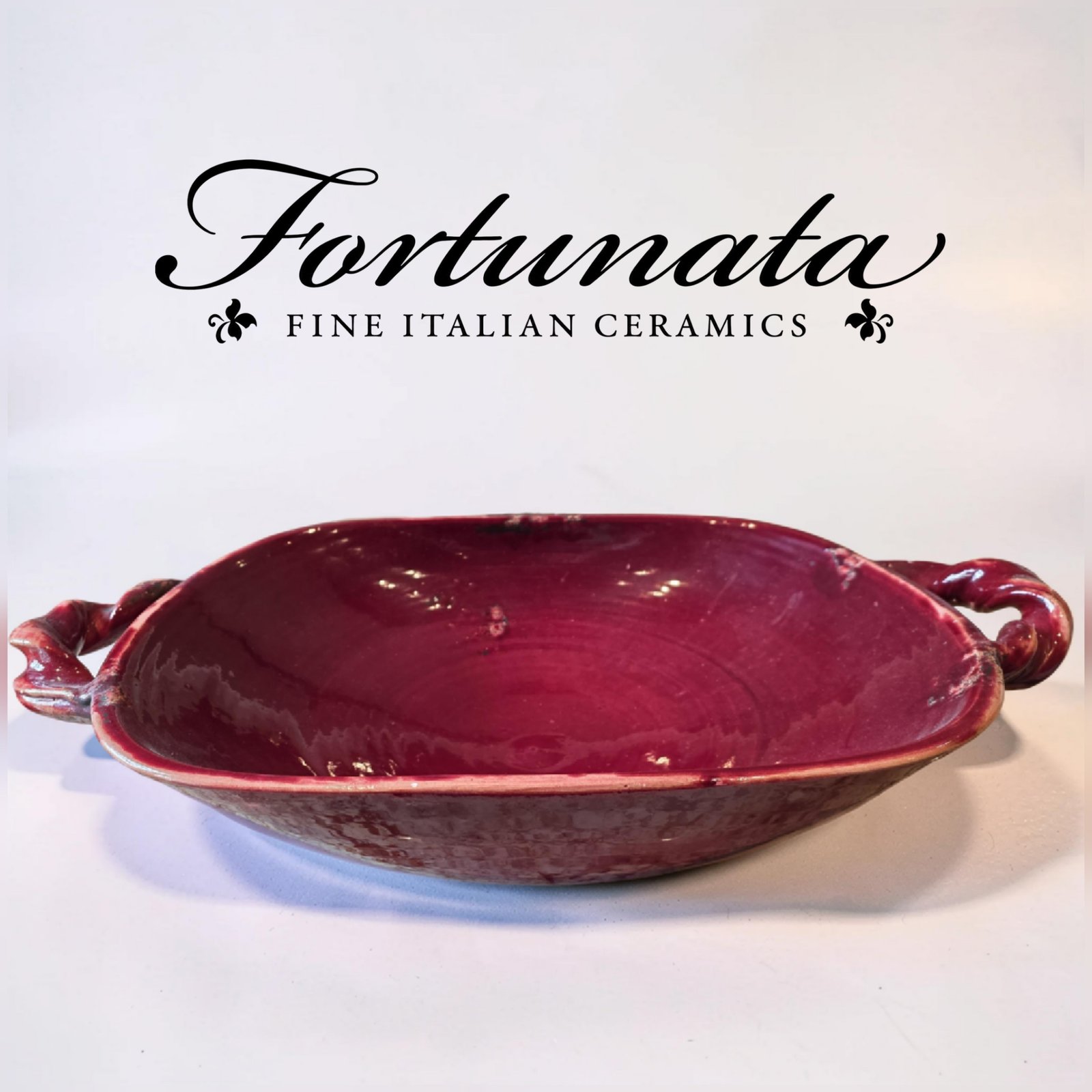 Fortunata Burgundy Oblong Handled Bowl