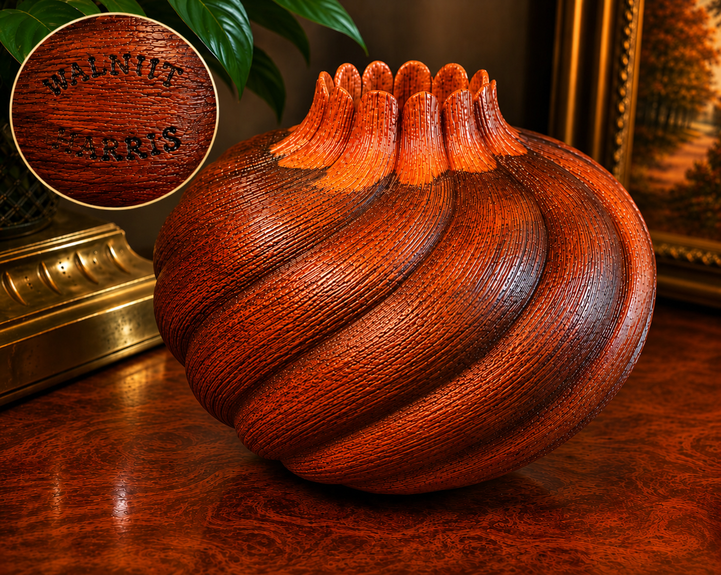 Carved Walnut Bud Vase signed HARRIS