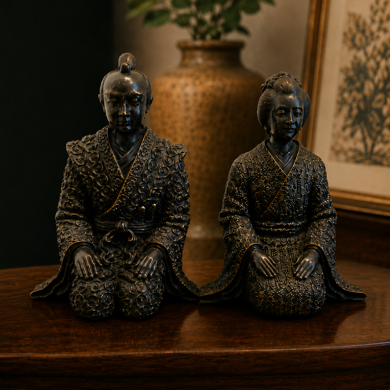 Maitland-Smith Bronze Samuri & Geisha