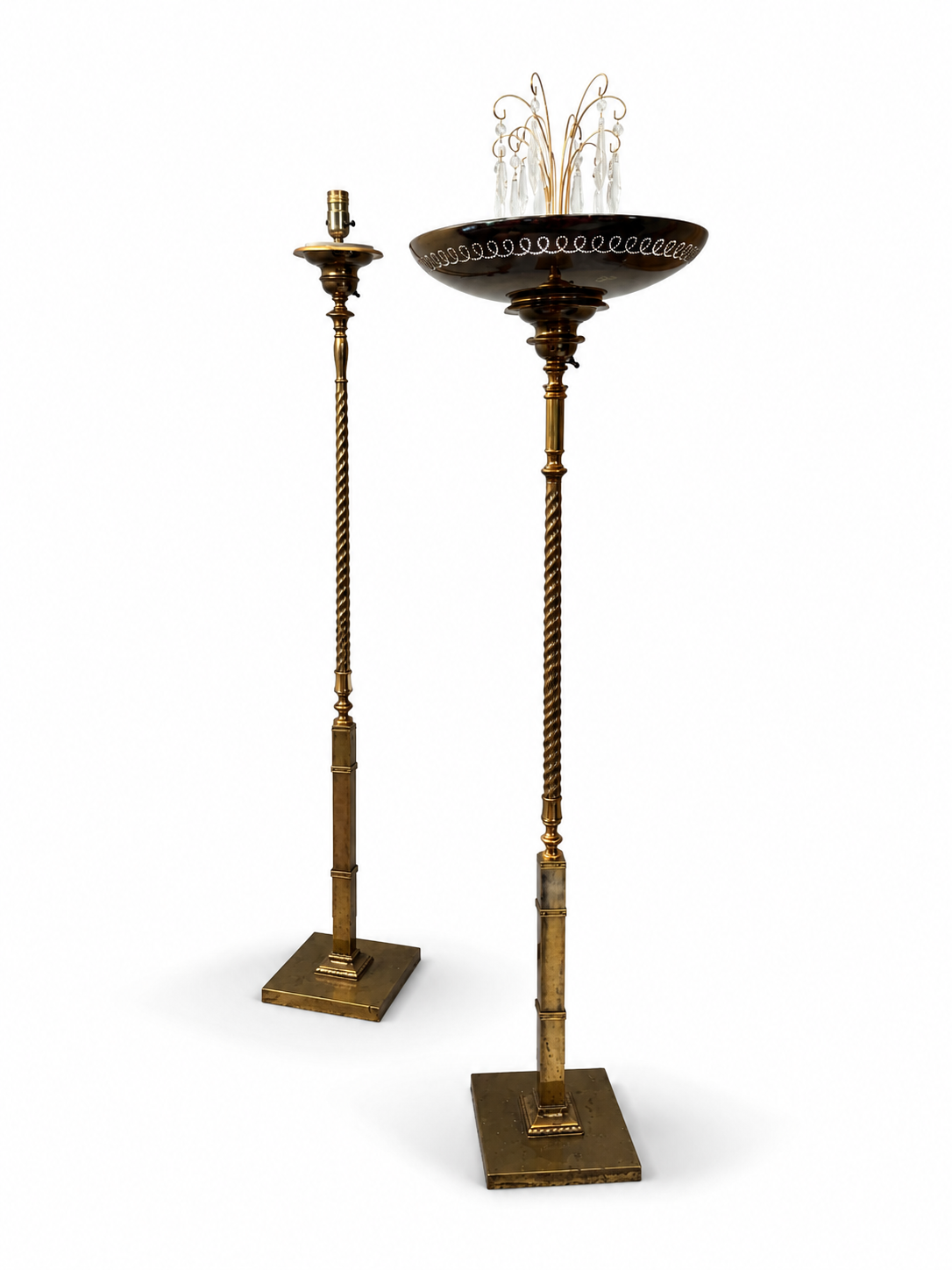 Pair Vintage Brass Floor Lamps (one for parts!)