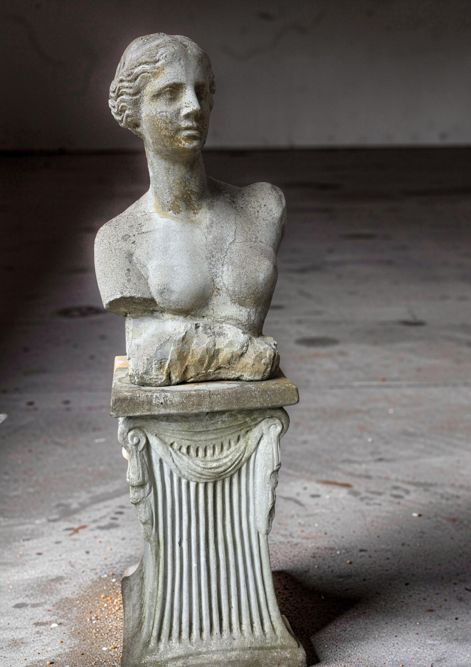 Concrete Bust on Pedestal