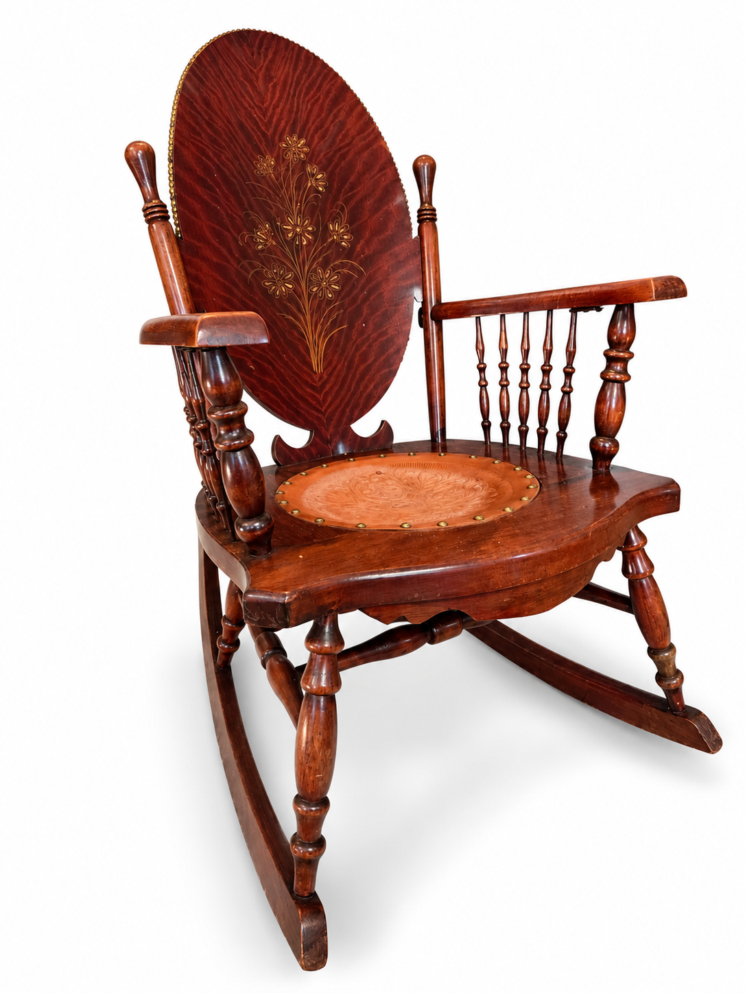 Vintage Rocker with Inlaid Flamed Mahogany Back