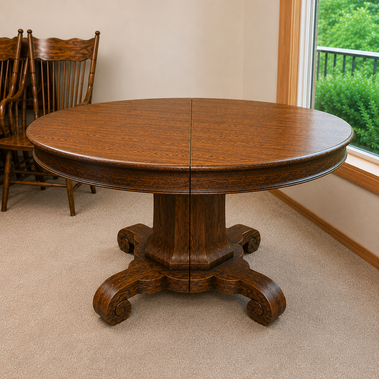 Antique Oak Dining Table with 6 Leaves