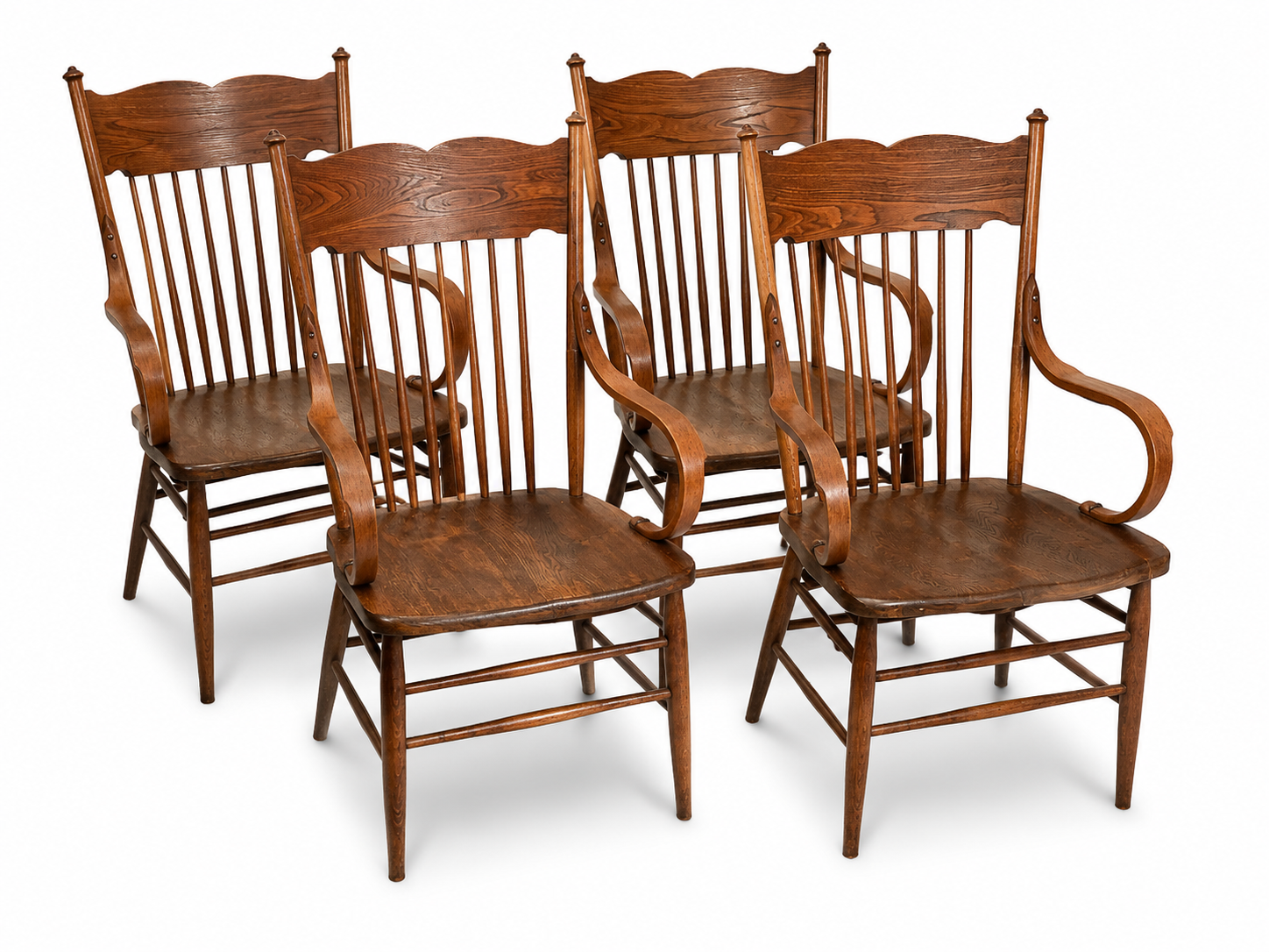 Set of 4 Antique Oak Arm Chairs
