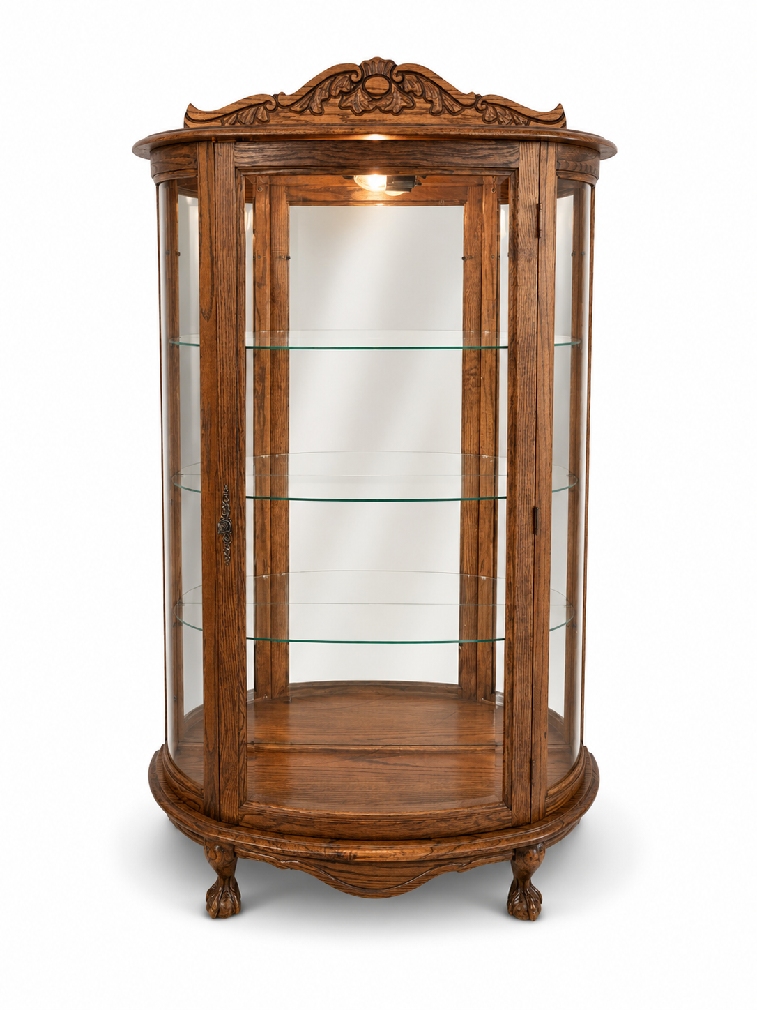 Reproduction Oak Bow-Front China Closet