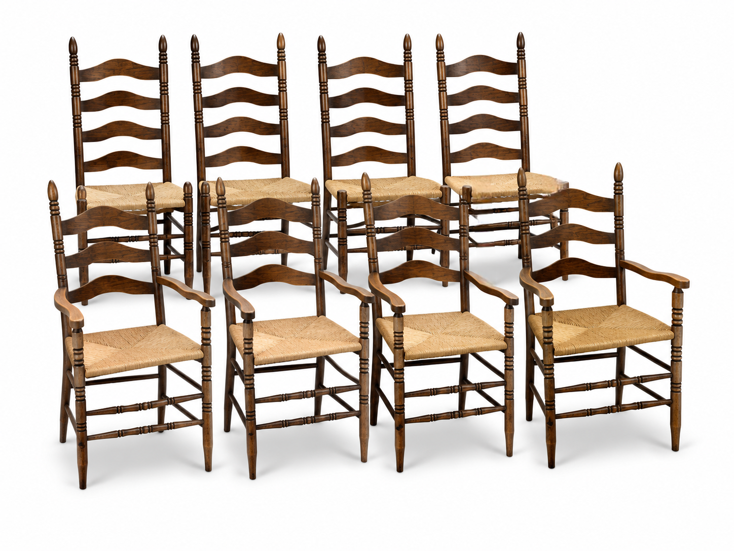 Set of 8 Vintage Ladder-Back Dining Chairs