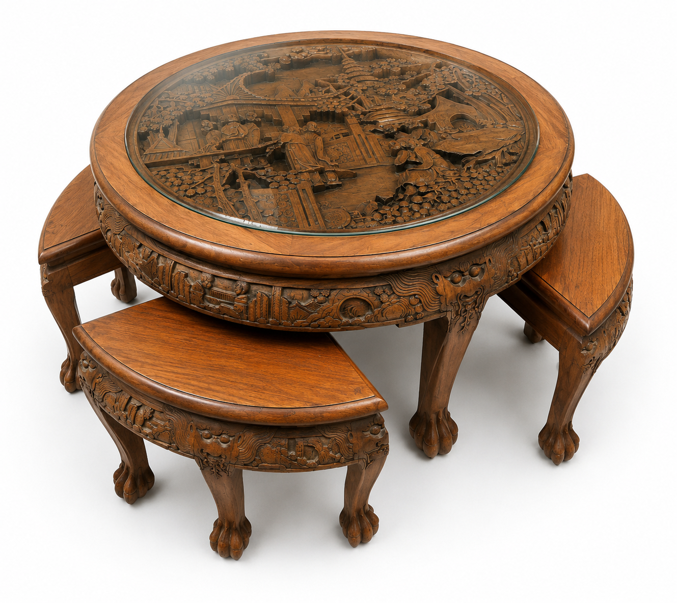 Carved Teak Tea Table Set