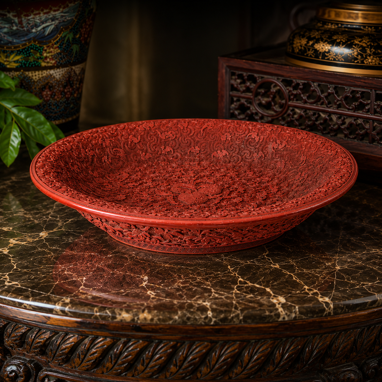 Hand-Carved Cinnabar Bowl 13