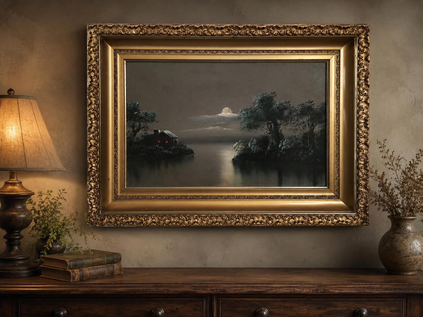 Antique Oil on Canvas, gold frame