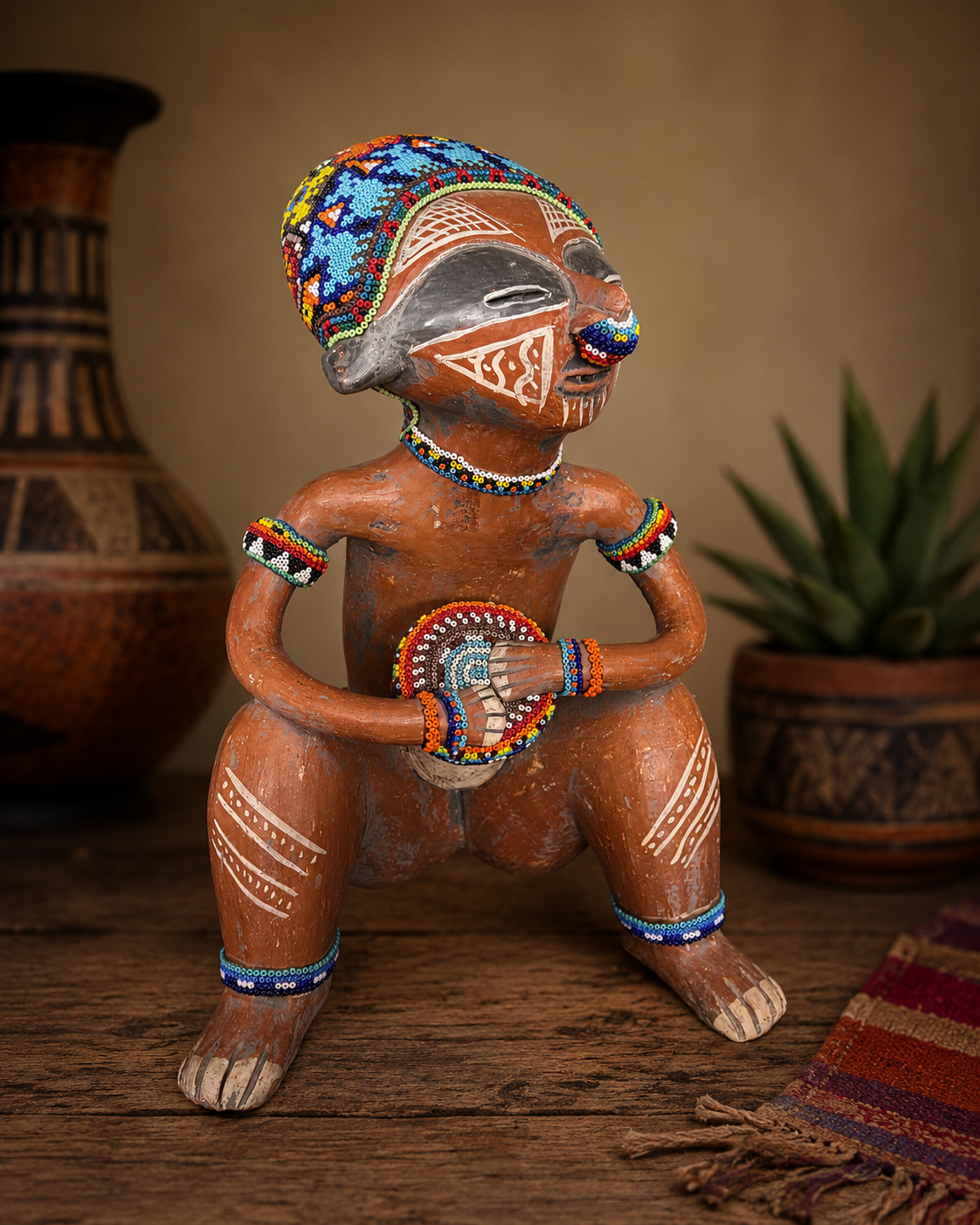 Vintage Mexican Terra Cotta Sitting Man