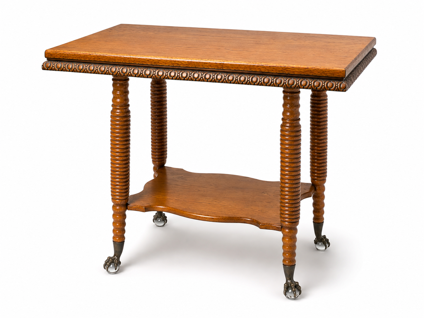 Victorian Oak Lamp Table w/ball-in-claw feet - NE Portland Estate Sale