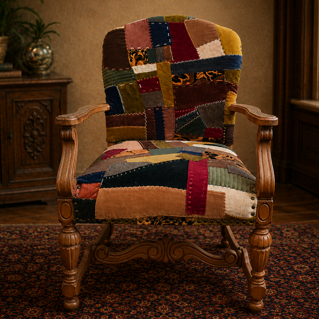 Crazy Quilt Arm Chair - NE Portland Estate Sale