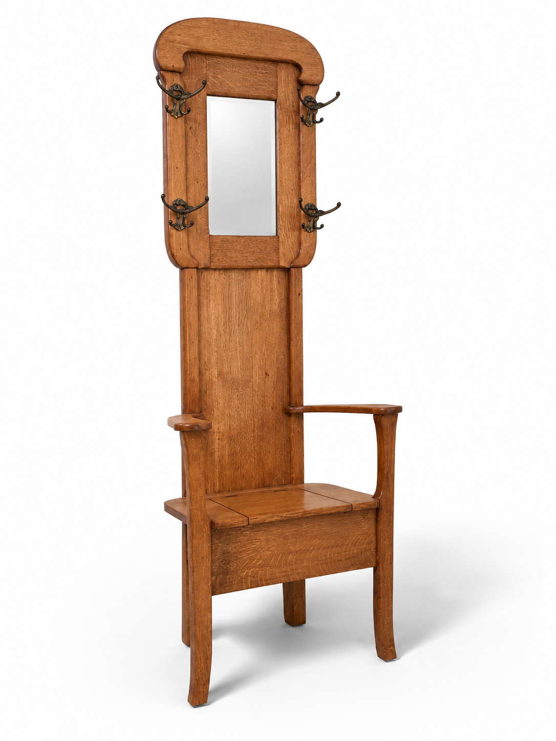 Vintage Oak Mirrored Hall Tree - NE Portland Estate Sale