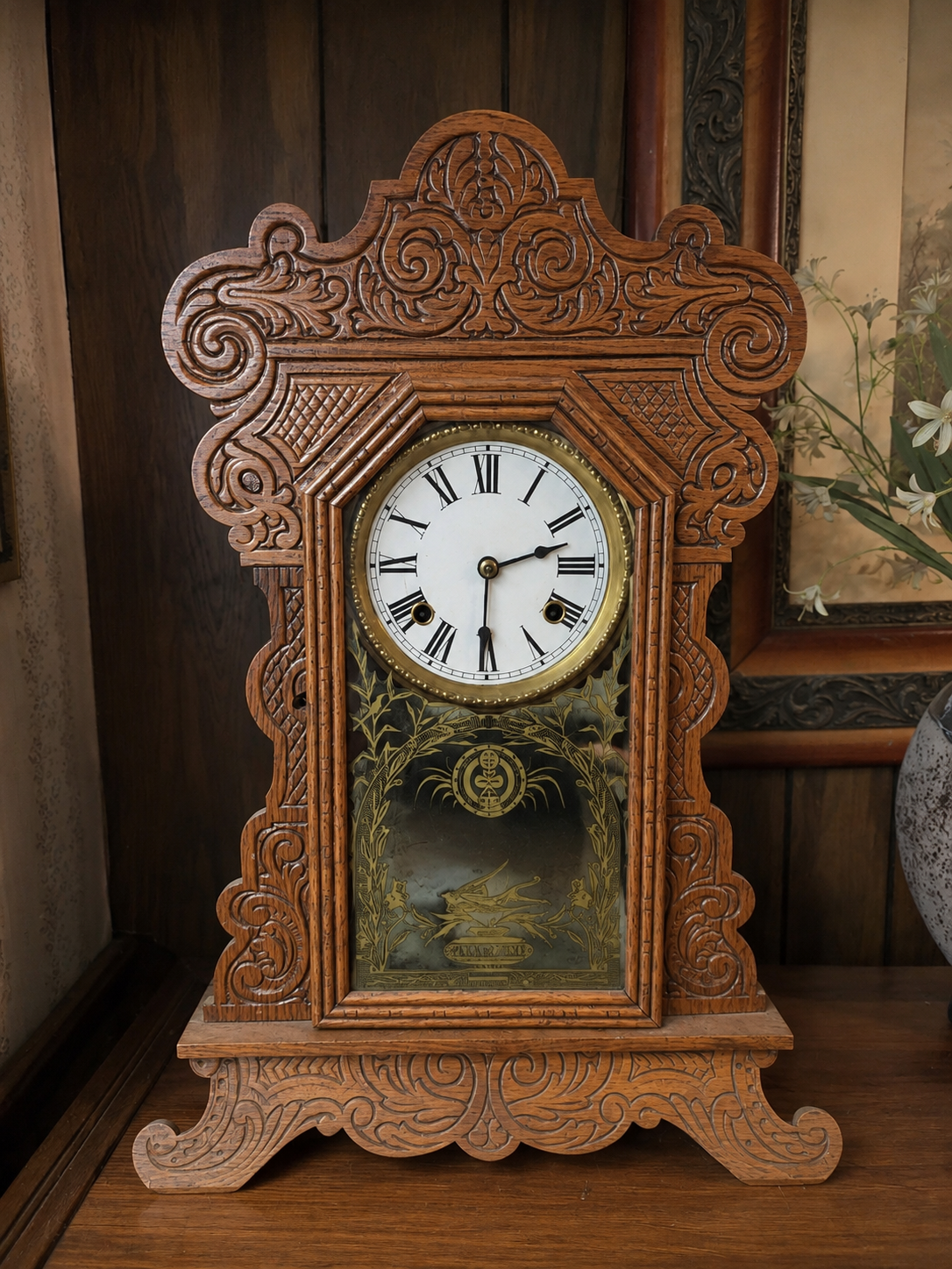 Victorian Eastlake Mantle Clock, rolled - NE Portland Estate Sale