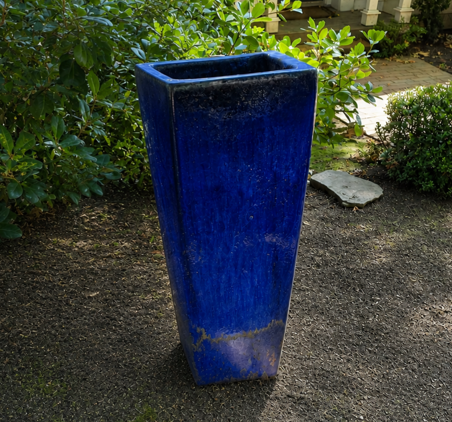 Tall Blue Glazed Planter - South Burlingame Estate Sale