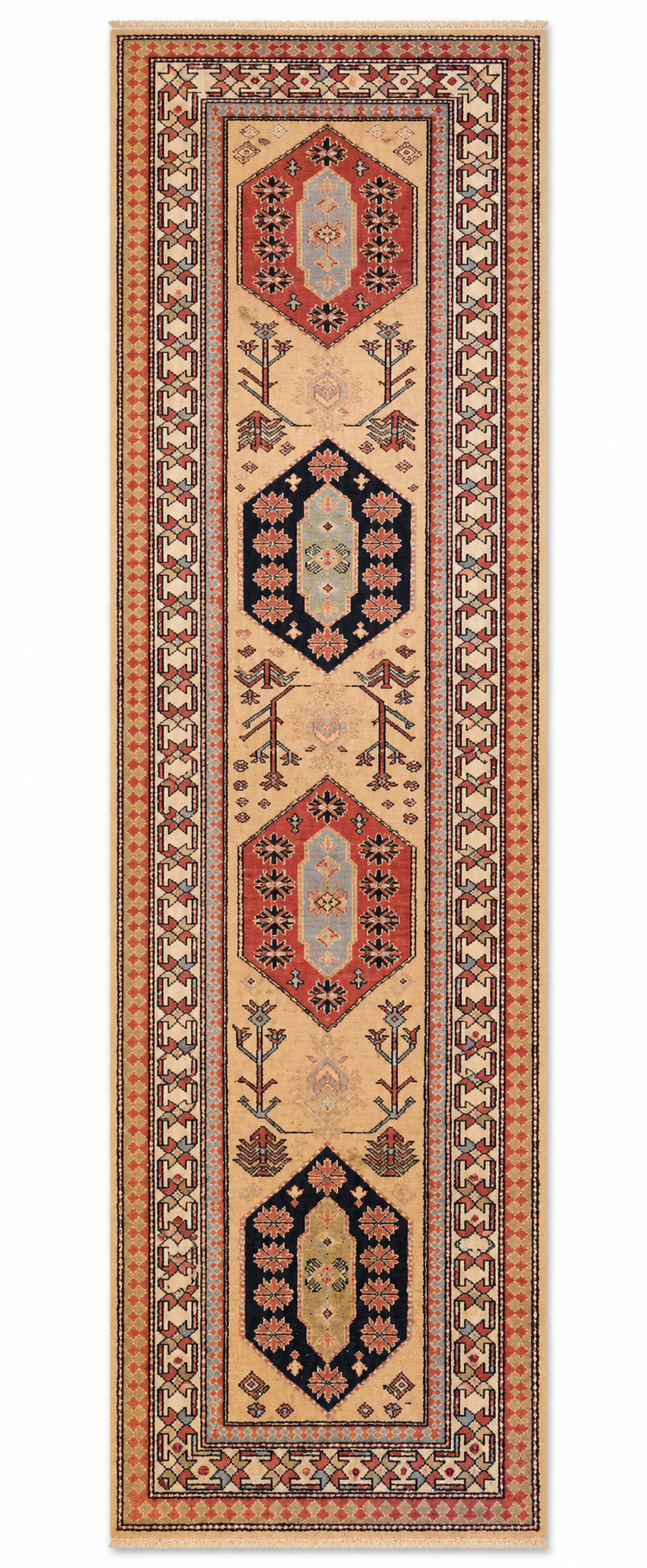 Wool Afghan Kazak Hall Runner - South Burlingame Estate Sale