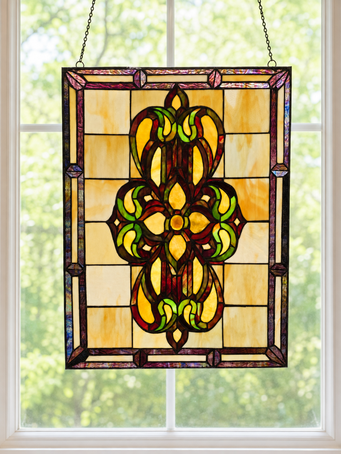 Stained Glass Window, beige field - NE Portland Estate Sale