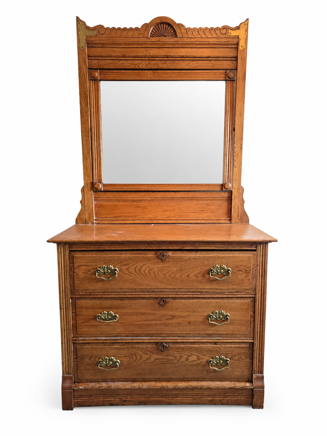3-drawer Mirrored Oak Dresser - NE Portland Estate Sale
