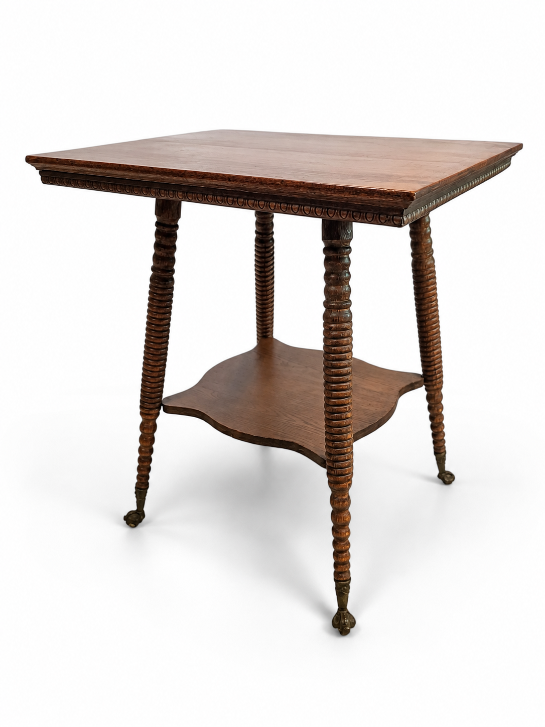 Antique Oak Lamp Table with Turned Legs V - NE Portland Estate Sale