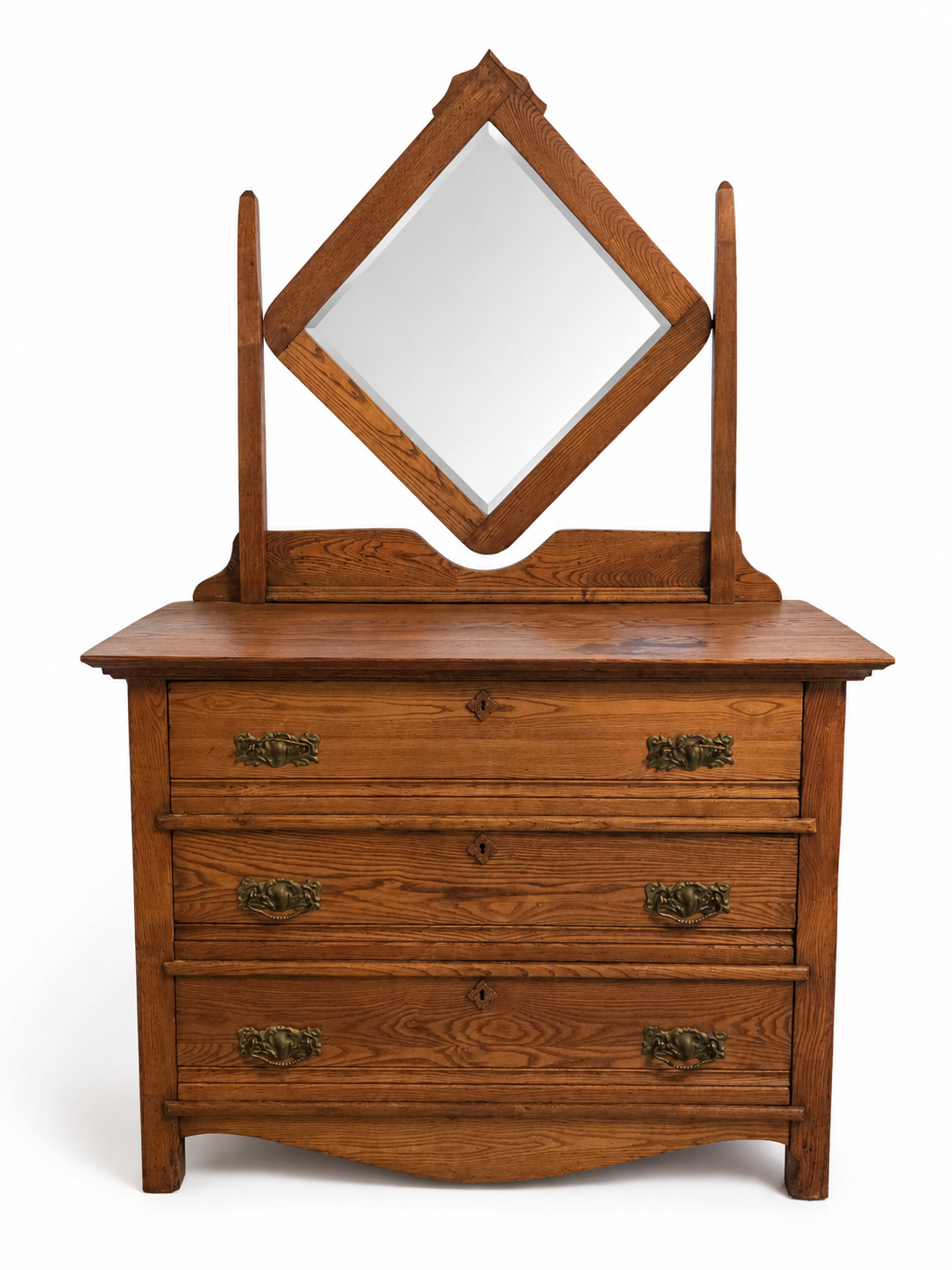 Diamond Mirror Oak Dresser - NE Portland Estate Sale