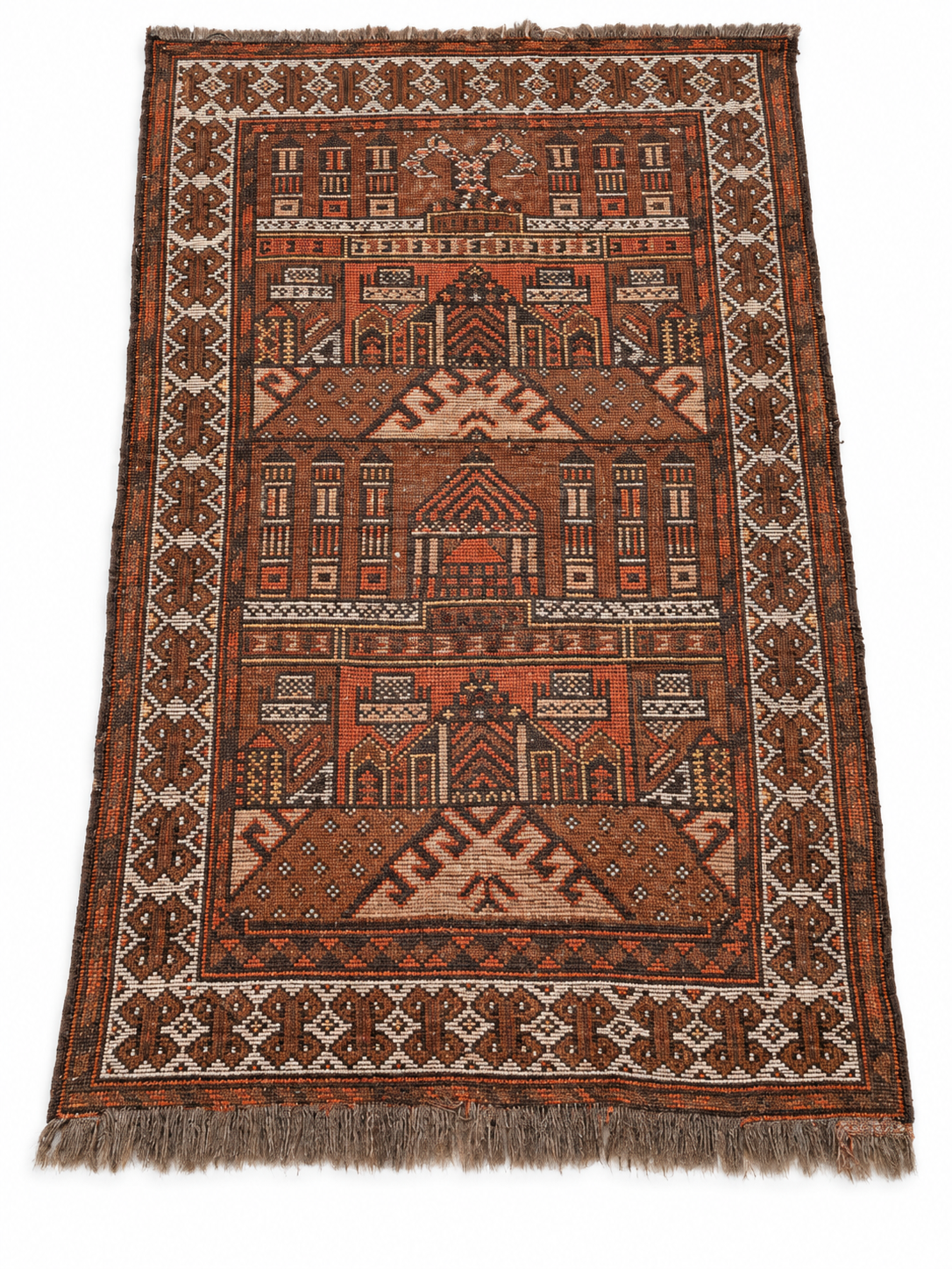 5x2.5 Antique Baluch Pictorial Prayer Rug - South Burlingame Estate Sale