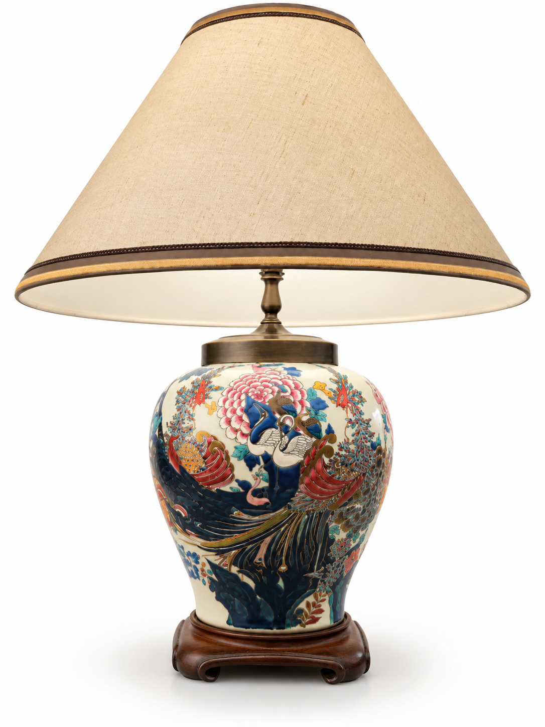 Chinese Porcelain Peacock & Peony Lamp - South Burlingame Estate Sale