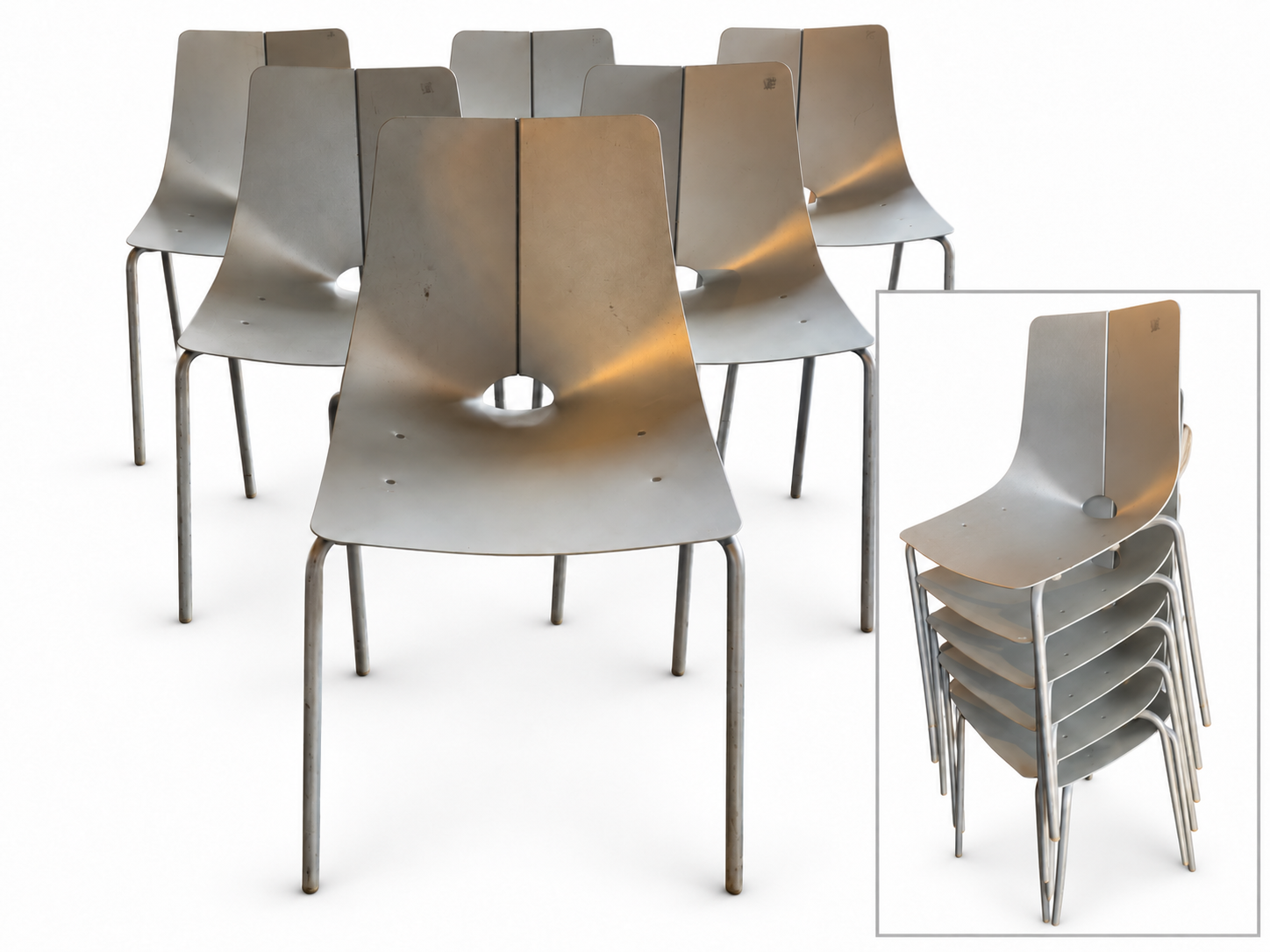 6 Aller Muir A550 Aluminum Stacking Chairs - The Good Mod Liquidation Estate Sale