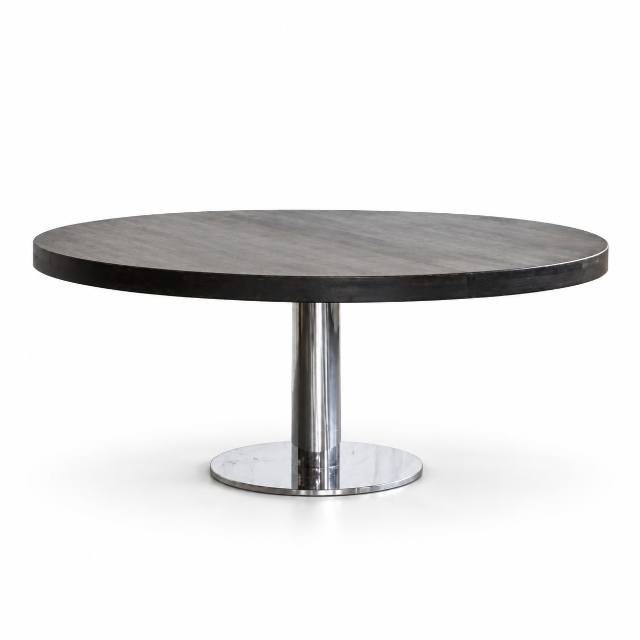 Round Dining Table of Ebonized Poplar On KNOLL Base - The Good Mod Liquidation Estate Sale