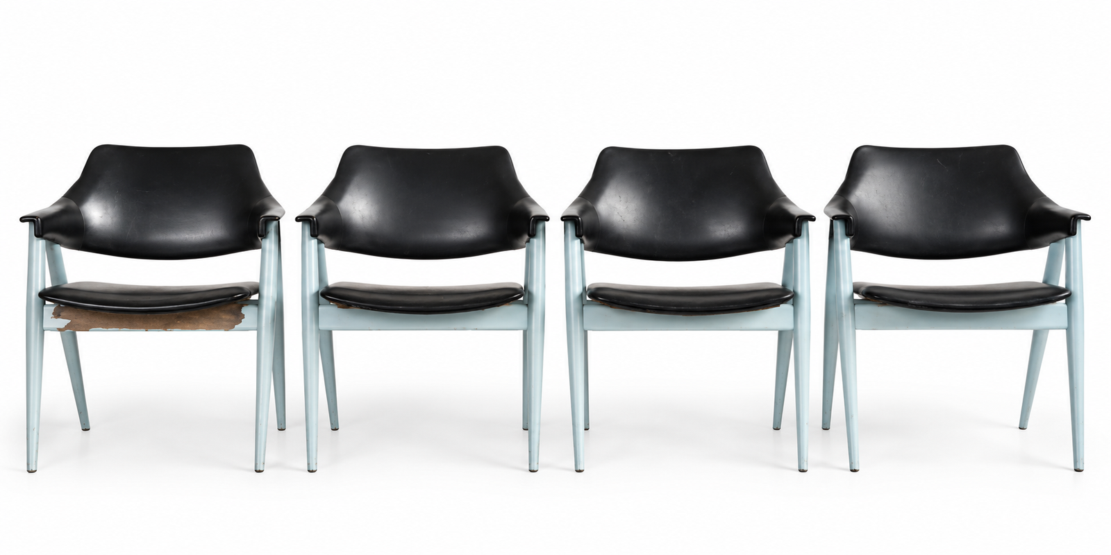Set of 4 Mid-Century Black & Blue Arm Chairs - The Good Mod Liquidation Estate Sale