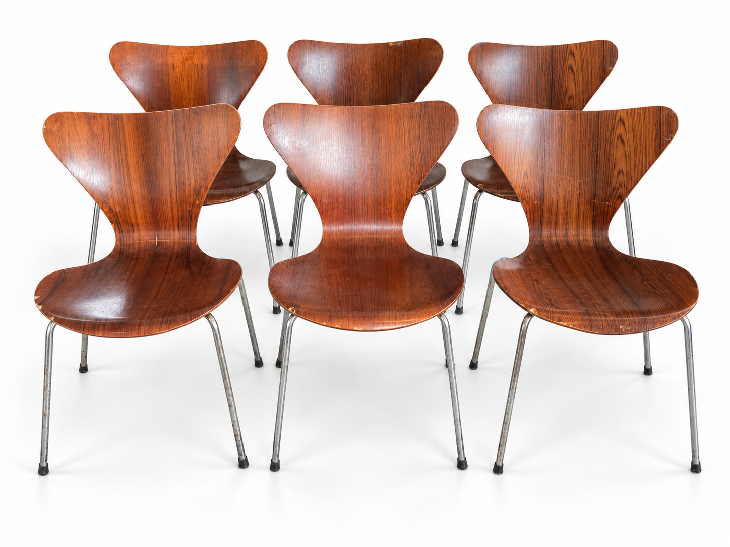 Set of 6 Fritz Hansen Arne Jacobsen Series 7 Bentwood Dining Chairs - The Good Mod Liquidation Estate Sale