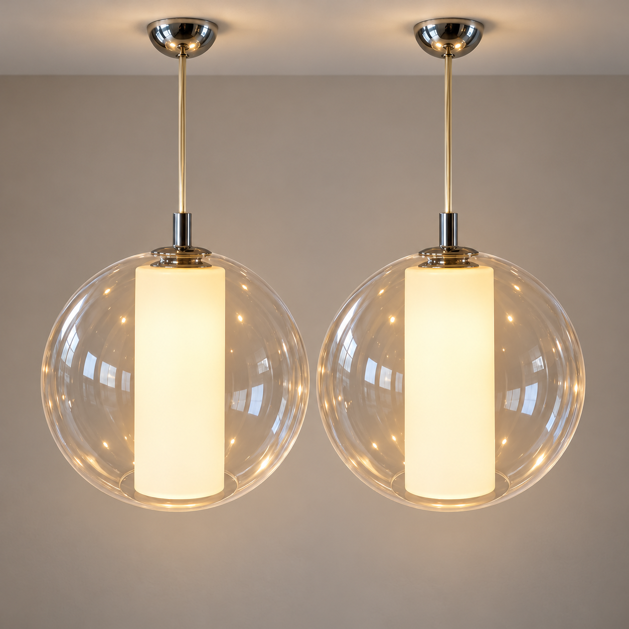 Pair Vintage Acrylic Ball Pendant Ligths - The Good Mod Liquidation Estate Sale