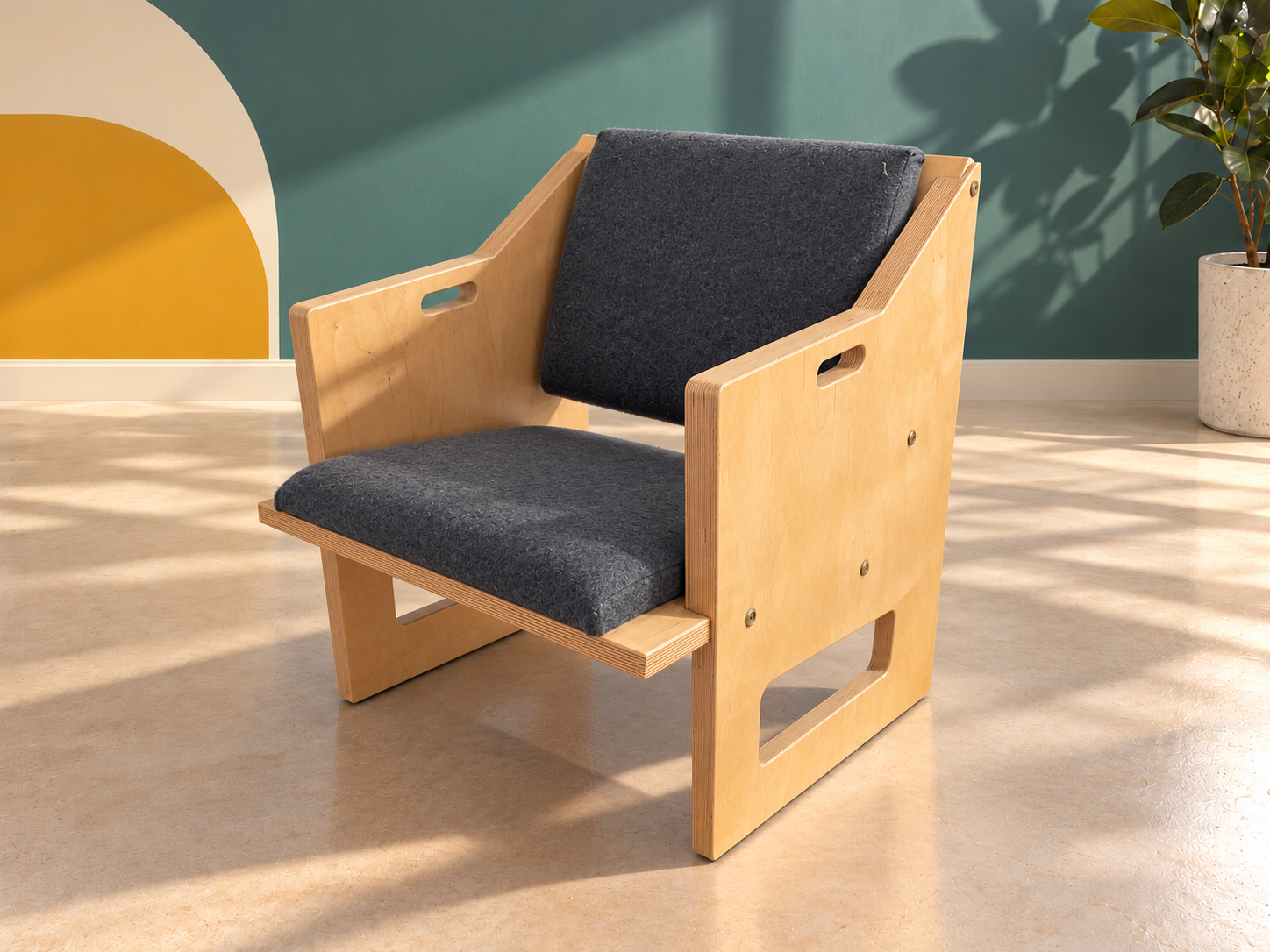 Plywood Lounge Chair, Grey wool - The Good Mod Liquidation Estate Sale
