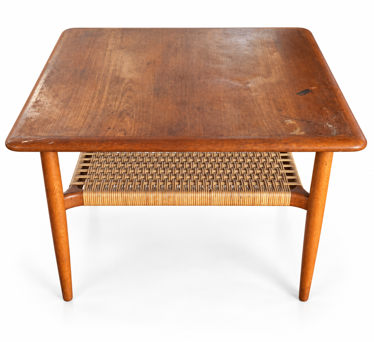 Danish Modern Cocktail Table w/Woven Shelf - The Good Mod Liquidation Estate Sale