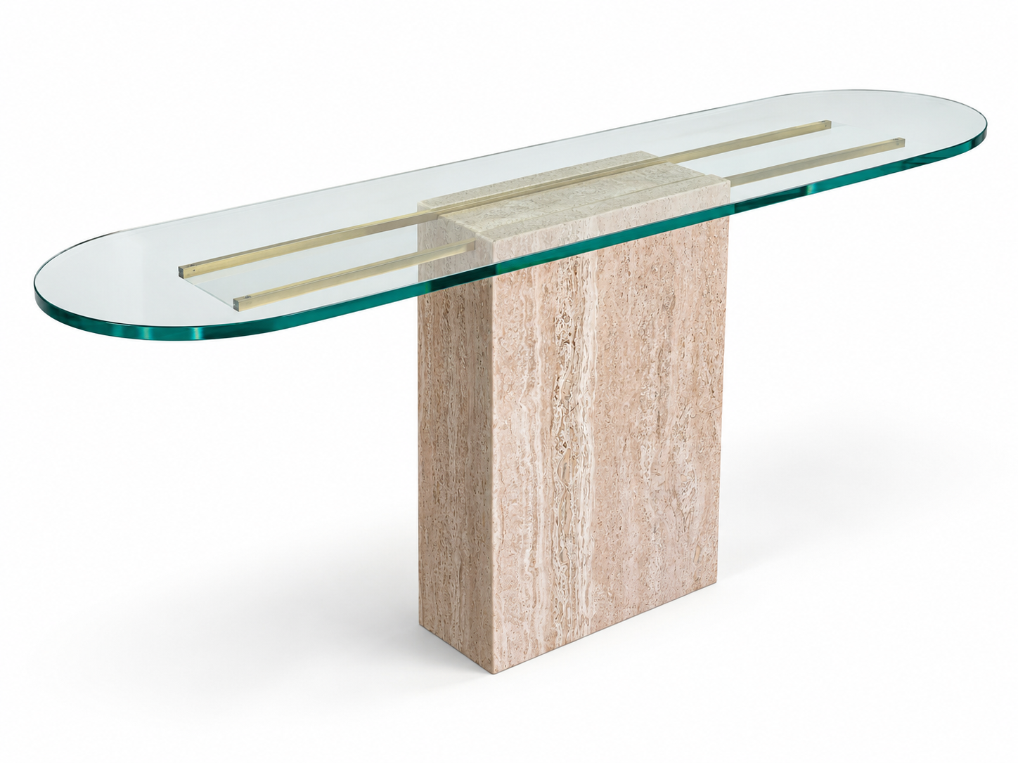 Travertine & Glass Sofa Table - Council Crest Estate Sale
