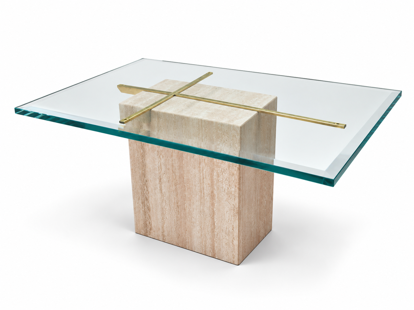 Travertine & Glass End Table - Council Crest Estate Sale